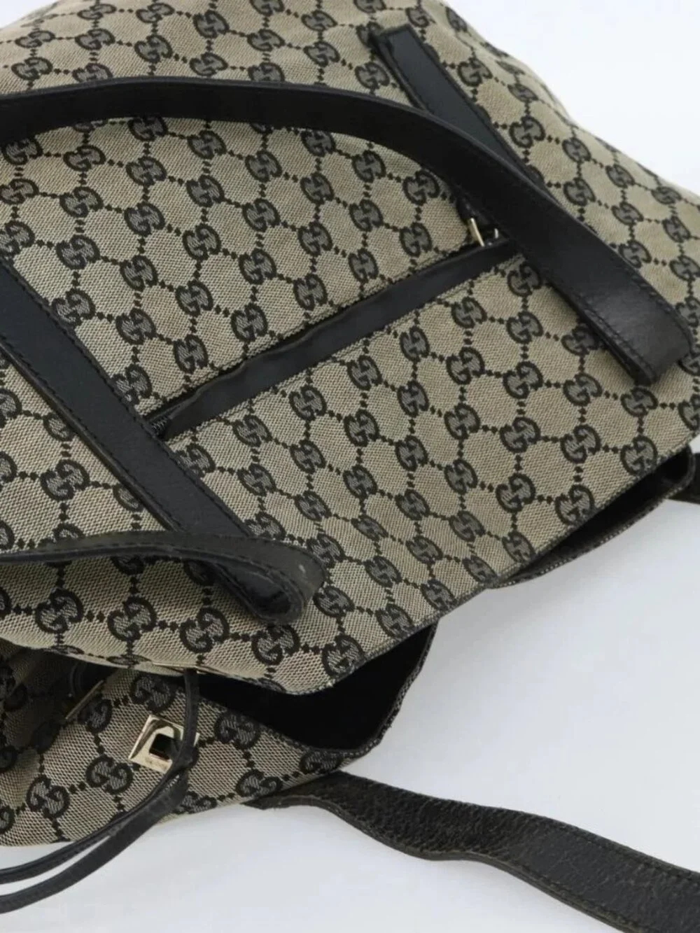 GUCCI GG Canvas Tote Bag Black Beige 019 0493 1669 Auth ka4701